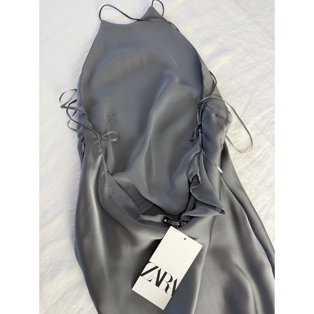 ZARA Grey Satin Halter Neck Open Back Maxi Dress XS 2916/331 NWT - Picture 16 of 16